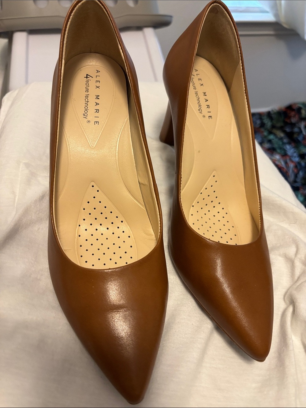 Alex Marie Cognac Pointed-Toe Leather Pumps